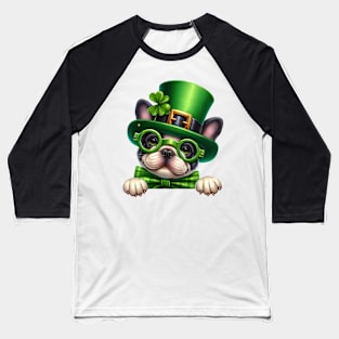 St Patricks Day Peeking French Bulldog Baseball T-Shirt